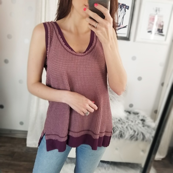 Summer Spring Waffle Knit Top Scoop Neck Layered Tank Soft Casual Tops - Picture 4 of 8